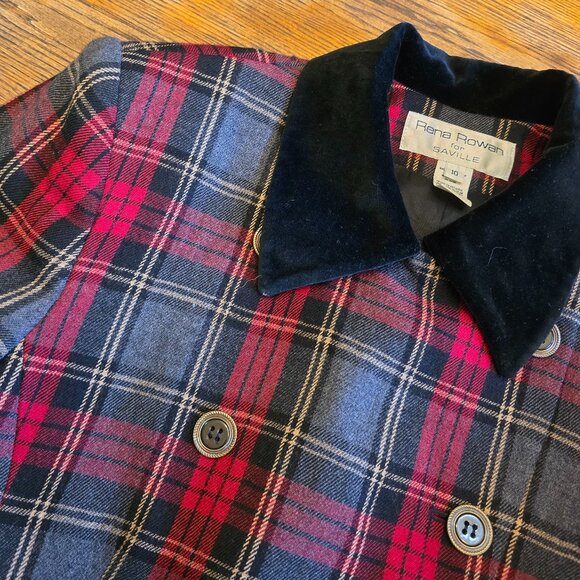 Vintage RENA ROWAN Tartan Plaid Blazer with Velvet Collar size 10 - Picture 4 of 10
